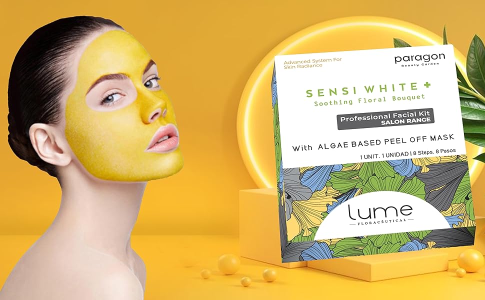 8 step Sensi White facial kit for men and women with algae based peel off mask