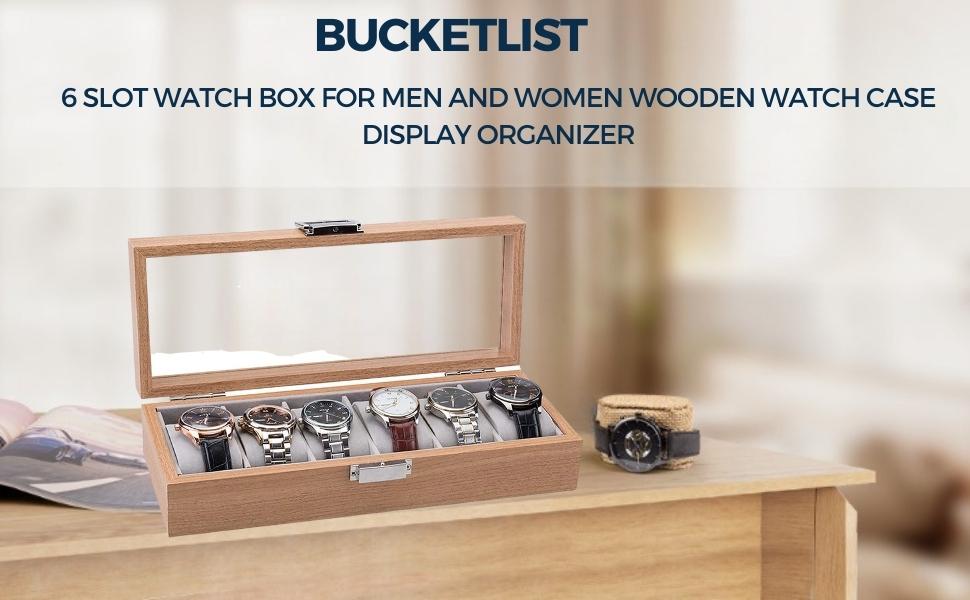 SPN-BFC  6 Slot Watch Box for Men and Women Wooden Watch Case Display Organizer