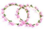 2PCS Artificial Rose Pollen Leaf Flower Crown, Floral Bridal Tiara | Handcrafted Tiaras for Weddings, Parties and all Special Events (Baby Pink, Medium)