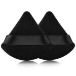 2PCS Triangle Powder Puff Makeup Sponge Powder Puffs for Face Powder Loose Powder, Velour Cosmetic Foundation Sponge Setting Powder Puff Beauty Makeup Tool Wet Dry, Black