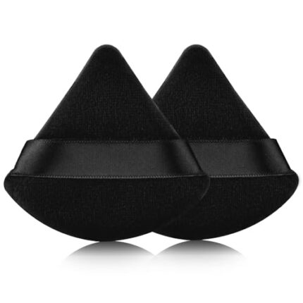 2PCS Triangle Powder Puff Makeup Sponge Powder Puffs for Face Powder Loose Powder, Velour Cosmetic Foundation Sponge Setting Powder Puff Beauty Makeup Tool Wet Dry, Black