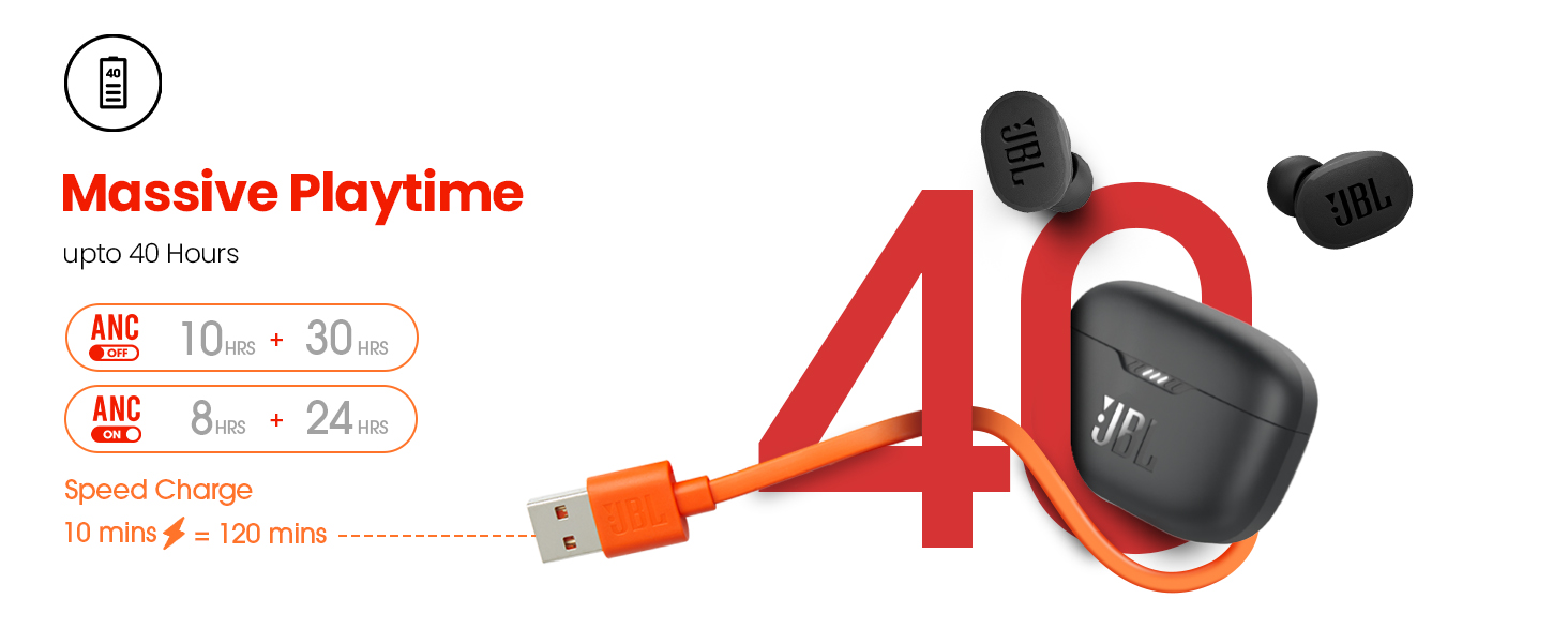 JBL,JBL Tune 130NC,JBL Headphones App,JBL Tune 130 ANC TWS, ANC TWS Earbuds, 40 hours playtime