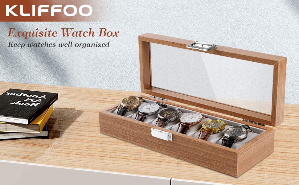 Wooden Watch Storage Box with Large Glass Display Men's and Women's 