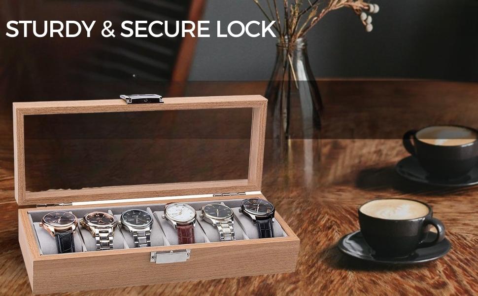 SPN-BFC  6 Slot Watch Box for Men and Women Wooden Watch Case Display Organizer