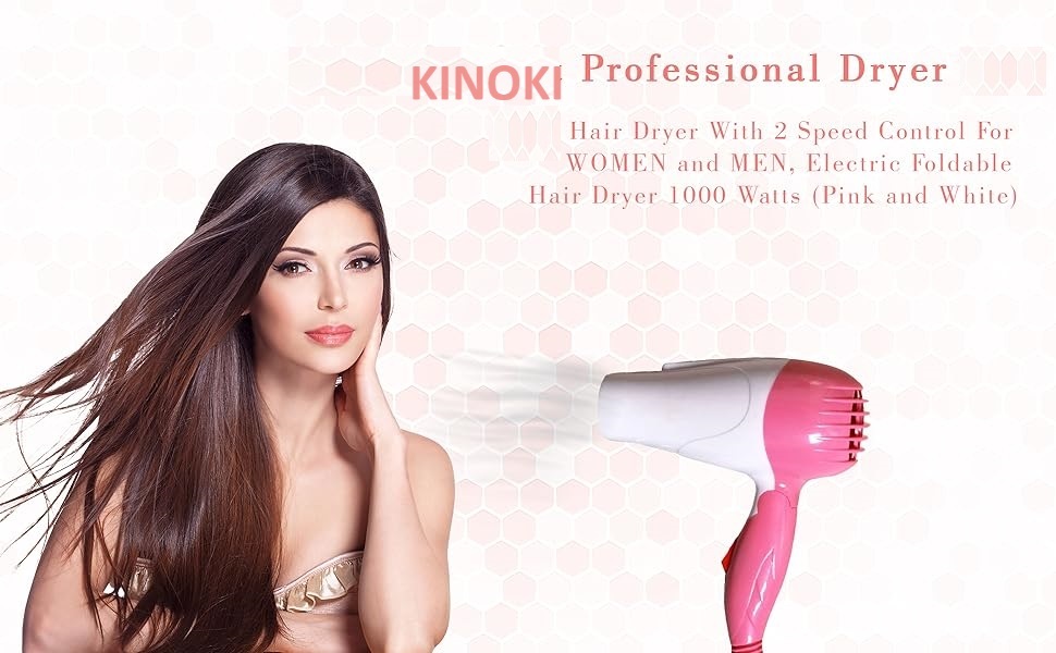 KINOKI 1000 Watts Foldable Hair Dryer with 2 Speed Control for Women and Men