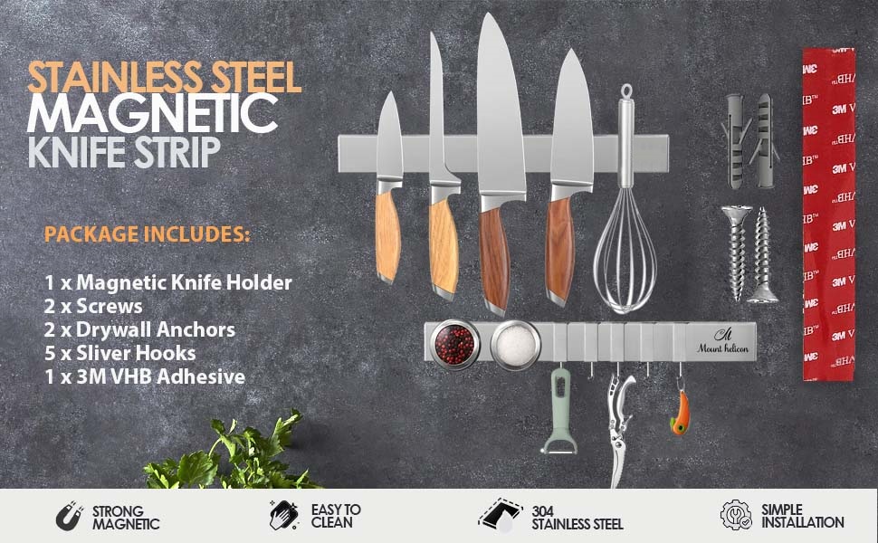 Magnetic Knife Strip Multi-Purpose Functionality as a Knife Holder, Knife Strip