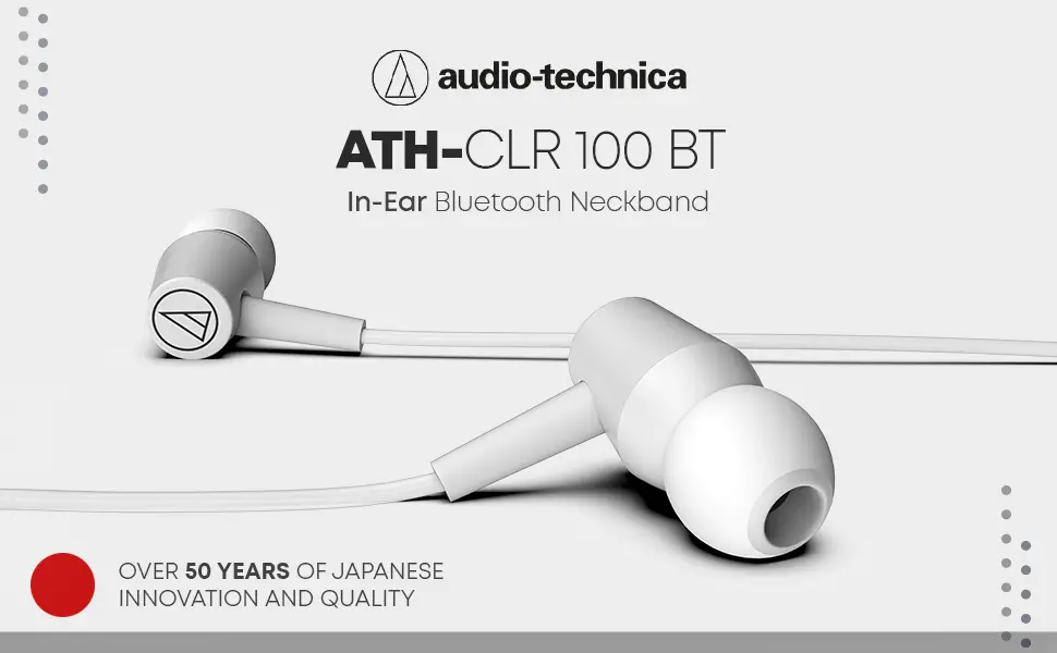 Audio-Technica ATH- CLR100BT BK Wireless IPX2 Neckband Bluetooth Headsets In-Ear Extra Bass