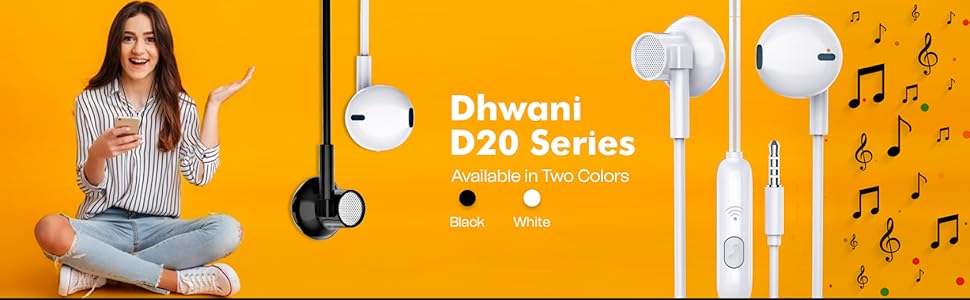 Wired Earphones, In Ear wired earphones, Dhwani D20 earphones, Best Earphones