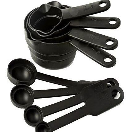 8pcs/Set Measuring Plastic Cup and Spoon Set, Multi-Purpose Kitchen Tool, Measuring Cups for Kitchen, Cake Baking Accessories, Measuring Spoons and Cups Set (Black)