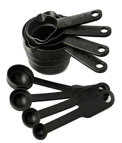 8pcs/Set Measuring Plastic Cup and Spoon Set, Multi-Purpose Kitchen Tool, Measuring Cups for Kitchen, Cake Baking Accessories, Measuring Spoons and Cups Set (Black)