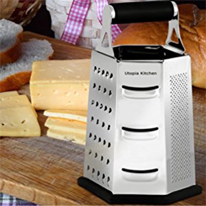  6 Sided Kitchen Cheese Grater & Shredder with Sharp Blades - Stainless Steel