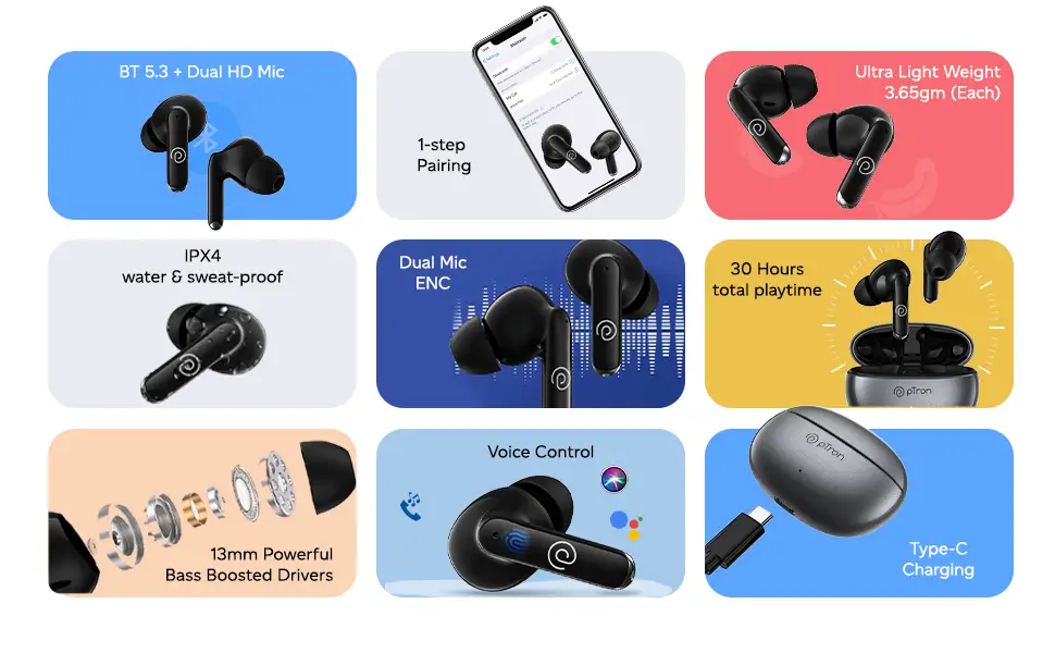 pTron Bassbuds Eon TWS Earbuds