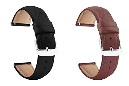 ACM Pack of 2 Watch Strap Leather Belt compatible with Universal 22mm Size Replacement Strap Smartwatch Casual Classic Band (Black/Brown)