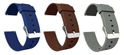 ACM Pack of 3 Watch Strap Silicone Belt Compatible with Samsung Galaxy Watch 46 Mm Sm-R800 Smartwatch Casual Classic Band (Blue/Brown/Grey)