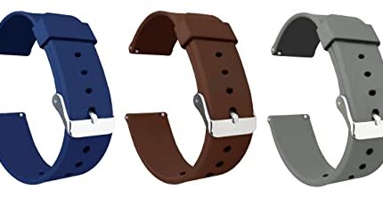 ACM Pack of 3 Watch Strap Silicone Belt Compatible with Samsung Galaxy Watch 46 Mm Sm-R800 Smartwatch Casual Classic Band (Blue/Brown/Grey)
