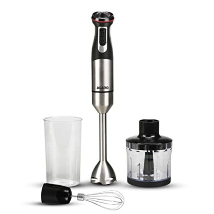 AGARO Grand 1000 Watts Hand Blender With Chopper, Jar & Whisker, 2 Variable Speed Modes & Speed Regulator, Stainless Steel Blades(Black), 400mmx60mm (33635)