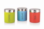 AIRA HOME AND KITCHEN Stainless Steel Jar | Container | Canister Set For Tea, Coffee & Sugar | Tea Coffee Sugar Containers Set Of 3 | Multicolour | 800Ml Each, Multicolor