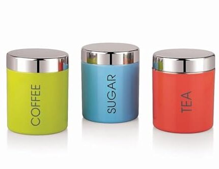 AIRA HOME AND KITCHEN Stainless Steel Jar | Container | Canister Set For Tea, Coffee & Sugar | Tea Coffee Sugar Containers Set Of 3 | Multicolour | 800Ml Each, Multicolor