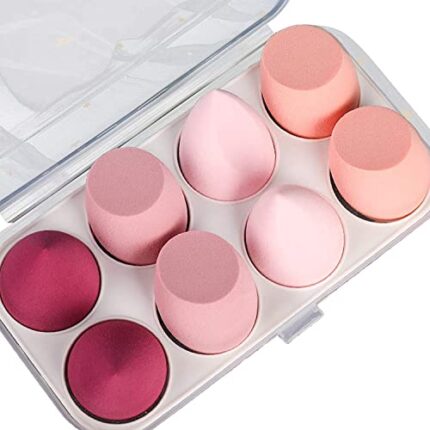 AISHU Beauty Blender Sponge 8 Pcs in A Storage Box,Makeup Cosmetic Puff Makeup Sponge With Storage Box Foundation Powder Sponge Beauty Tools Women Makeup Accessories (Multicolour)