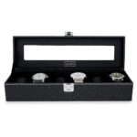 ALAWO Watch Box Organizer Holder Case with 6 slots of Watches in Transparent Display with Black Color in PU Leather