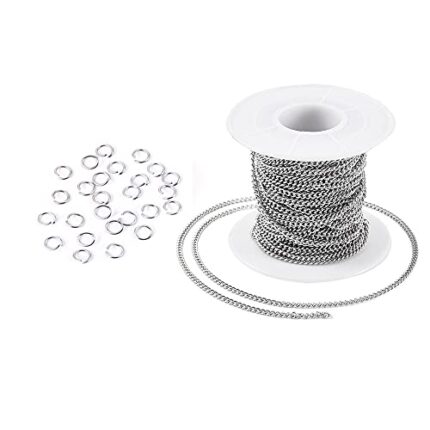 AN Sunshine Combo of Link Extension Necklace Anchor Chain & Jump Ring for Jewelry Necklace Bracelate Making, Silver 1mm Length 10 Mtr