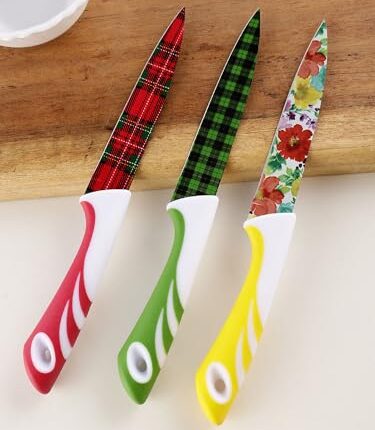 AVMART Stainless Steel Chef's Knife Kitchen Knife Color Printing Santoku Knife & Non-Slip Handle with Blade Cover (Pack of 3)