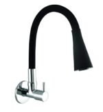 AZERA Wall-Mounted Brass Kitchen Sink Cock Tap/Faucet with Flexible Neck, Dual Function Black Finish, 2-Mode Flow: Shower Flow & Foam Flow (Turbo, Dual Mode)