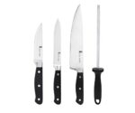 Amazon Brand - Solimo Premium High-Carbon Stainless Steel Kitchen Knife Set, 4-Pieces (with Sharpener), Silver