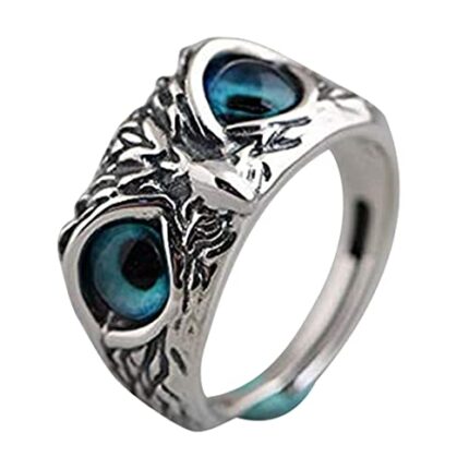 Anjetan Open Ring Retro Adjustable Vintage Unisex Decorative Creative Finger Ring for Women Men Animal Alloy Owl Eye Vintage Decorative Unisex