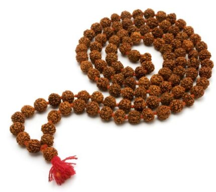 Ankita Gemstones Wood 5 Face Rudraksha Mala, (Brown)