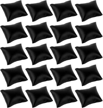 Arah Jewels 12 Pcs Black PU Leather Small Bracelet Watch Pillow Bangle Cushions for Jewelry Displays, (4x4 inch)