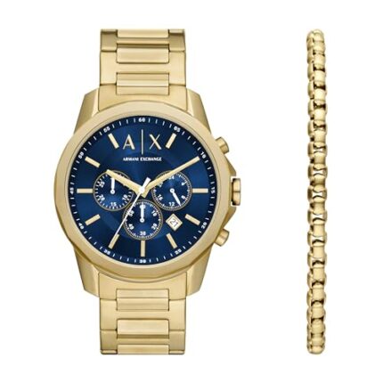 Armani Exchange Stainless Steel Analog Blue Dial Men's Watch-Ax7151Set, Band Color:Gold