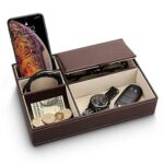 BAGILO Men And Women Leather Valet Tray|Dresser Organizer 5 Slot Jwellery Accessories Box For Watches, Sunglasses, Wallet, Cell Phone Key And Jewellery (Brown)