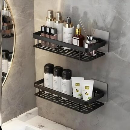 BINSBARRY Self-Adhesive Multipurpose Wall Mounted Bathroom Shelf and Rack for Bathroom and Kitchen, Space Saving Bathroom Organizer Shelf, Punch Free Wall Shelves, Wall Stand