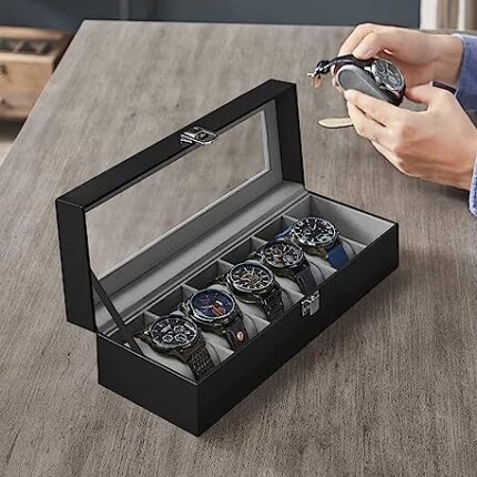 BIRDLINE 6 Slot Leather Watch Box Display Case Organizer Glass Jewelry Storage Watch Case/Men's Watches Storage/Large Watch Holders/Men’s Watch Display Stand.(Multicolor)