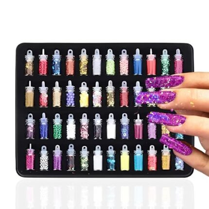 BLOOMING BEAUTY 48 Bottles DIY Nail Resin Glitter Kit | Jewelry Making 3D Nail Art Set | Nail Glitter and Crystal UV Epoxy Kit | MULTICOLOR