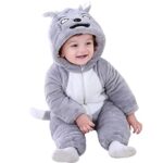 BRANDONN Unisex Baby Flannel Jumpsuit Panda Style Cosplay Clothes Bunting Outfits Snowsuit Hooded Romper Outwear (Grey Scars, 6-9 Months)