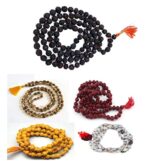 BRIJ HAAT Natural 5 japa mala Combo of Vaijayanti/lal Chandan/tulsi/haldi and Black rudraksha