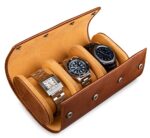 BROWN BEAR Genuine Leather Watch Box Organizer for Men and Women- 3 Watch Storage with Adjustable & Removable Pillows