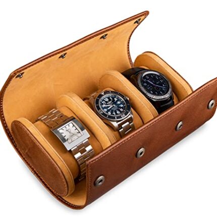 BROWN BEAR Genuine Leather Watch Box Organizer for Men and Women- 3 Watch Storage with Adjustable & Removable Pillows