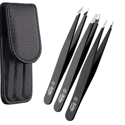 Beauté Secrets Tweezers Set - Tweezers for Eyebrows - Great Precision Plucker for Facial Hair, Splinter and Ingrown Hair Removal, Hair Threading(Black)
