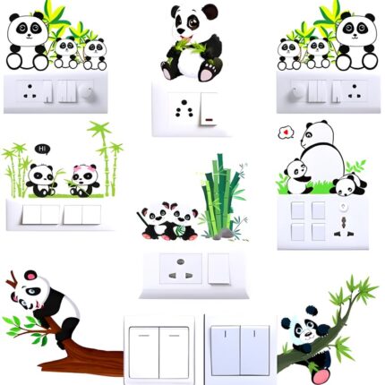 Best Stuff- Wall Décor 3D Multi Color (Decorative Panda Switch Board Sticker) Decoration Sticker for Home Temple Living Room Bedroom Kitchen Office Hall Hotel House Shop School & More -Code AC 403