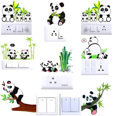 Best Stuff- Wall Décor 3D Multi Color (Decorative Panda Switch Board Sticker) Decoration Sticker for Home Temple Living Room Bedroom Kitchen Office Hall Hotel House Shop School & More -Code AC 403