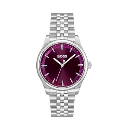 Boss Graceful Qtz Basic Red Mother of Pearl Round Dial Women's Watch|Stainless Steel Material|Silver Color Band - 1502778