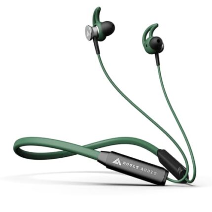 Boult Audio FXCharge Bluetooth Earphones with 32H Playtime, Dual Pairing Neckband, Zen™ ENC Mic, Type-C Fast Charging (5Mins=7.5Hrs), Biggest 14.2mm Bass Driver IPX5 Premium Silicone Neck band (Green)