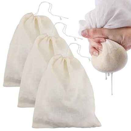 Breezy Blends Muslin Cheese Cloth Bag for Kitchen, Unbleached Reusable Cotton Bags for Straining Juice as Strainer, Masala Potli, Spice Bag, Paneer, Curd, Cheese, Sprouting Beans-10x12inches 3 Pcs