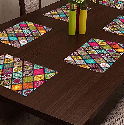 CASA-NEST Plastic Printed Placemats for Dining Table and Kitchen (45 X 30 Cm) Set of 6 Pieces ||Hot Vessels Transparent Dining Mat, Multicolour