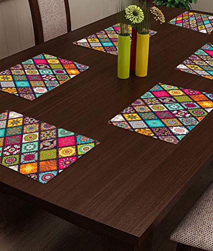 CASA-NEST Plastic Printed Placemats for Dining Table and Kitchen (45 X 30 Cm) Set of 6 Pieces ||Hot Vessels Transparent Dining Mat, Multicolour