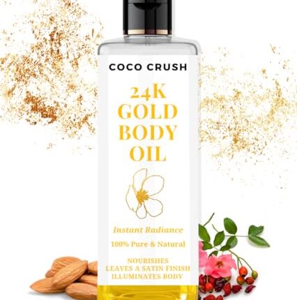 COCO CRUSH 24K Gold Radiance Elixir | Face & Body Beauty Oil for Glowing Skin, Skin Brightening, Dark Spots | 100% Natural, Instant Radiance, Nourishment & Satin Finish (50ml)