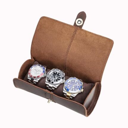 CONTACT'S FAMILY Watch Travel Case For 3 Watches Handmade Genuine Leather Watches Storage Box Portable Watches Travel Organizer Watch Case For Men（Coffee）